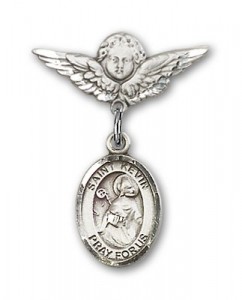 Pin Badge with St. Kevin Charm and Angel with Smaller Wings Badge Pin [BLBP0697]