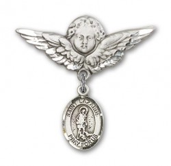 Pin Badge with St. Lazarus Charm and Angel with Larger Wings Badge Pin [BLBP0724]