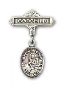Pin Badge with St. Lidwina of Schiedam Charm and Godchild Badge Pin [BLBP1949]