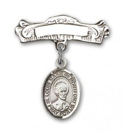 Pin Badge with St. Louis Marie de Montfort Charm and Arched Polished Engravable Badge Pin [BLBP2149]