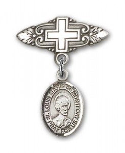 Pin Badge with St. Louis Marie de Montfort Charm and Badge Pin with Cross [BLBP2148]