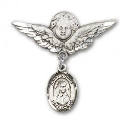 Pin Badge with St. Louise de Marillac Charm and Angel with Larger Wings Badge Pin [BLBP0710]