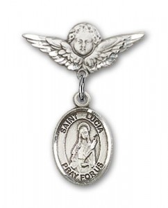 Pin Badge with St. Lucia of Syracuse Charm and Angel with Smaller Wings Badge Pin [BLBP0718]