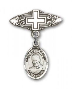 Pin Badge with St. Luigi Orione Charm and Badge Pin with Cross [BLBP2141]