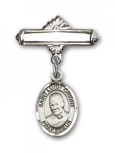 Pin Badge with St. Luigi Orione Charm and Polished Engravable Badge Pin [BLBP2140]