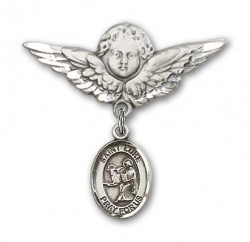 Pin Badge with St. Luke the Apostle Charm and Angel with Larger Wings Badge Pin [BLBP0738]