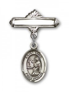 Pin Badge with St. Luke the Apostle Charm and Polished Engravable Badge Pin [BLBP0735]