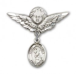 Pin Badge with St. Margaret Mary Alacoque Charm and Angel with Larger Wings Badge Pin [BLBP0766]