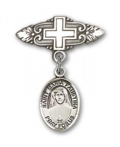 Pin Badge with St. Maria Faustina Charm and Badge Pin with Cross [BLBP0743]