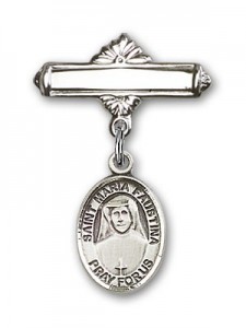 Pin Badge with St. Maria Faustina Charm and Polished Engravable Badge Pin [BLBP0742]