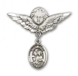 Pin Badge with St. Mark the Evangelist Charm and Angel with Larger Wings Badge Pin [BLBP0752]