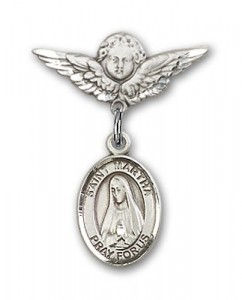 Pin Badge with St. Martha Charm and Angel with Smaller Wings Badge Pin [BLBP0788]