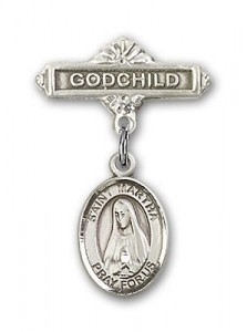 Pin Badge with St. Martha Charm and Godchild Badge Pin [BLBP0789]