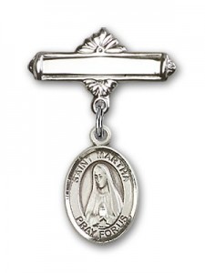 Pin Badge with St. Martha Charm and Polished Engravable Badge Pin [BLBP0784]