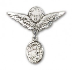 Pin Badge with St. Martin de Porres Charm and Angel with Larger Wings Badge Pin [BLBP0885]