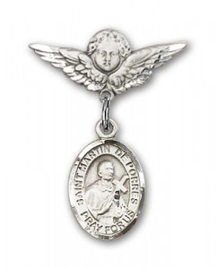Pin Badge with St. Martin de Porres Charm and Angel with Smaller Wings Badge Pin [BLBP0886]