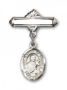 Pin Badge with St. Martin de Porres Charm and Polished Engravable Badge Pin [BLBP0882]