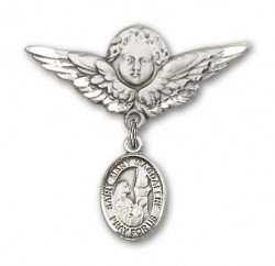 Pin Badge with St. Mary Magdalene Charm and Angel with Larger Wings Badge Pin [BLBP0759]