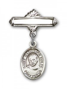 Pin Badge with St. Maximilian Kolbe Charm and Polished Engravable Badge Pin [BLBP0770]