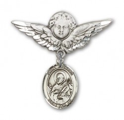 Pin Badge with St. Meinrad of Einsideln Charm and Angel with Larger Wings Badge Pin [BLBP2017]