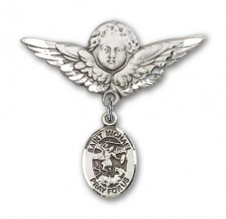Pin Badge with St. Michael the Archangel Charm and Angel with Larger Wings Badge Pin [BLBP0794]