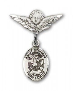Pin Badge with St. Michael the Archangel Charm and Angel with Smaller Wings Badge Pin [BLBP0795]