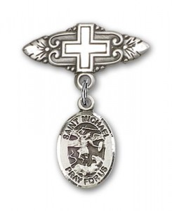 Pin Badge with St. Michael the Archangel Charm and Badge Pin with Cross [BLBP0792]