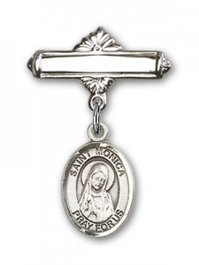 Pin Badge with St. Monica Charm and Polished Engravable Badge Pin [BLBP0812]
