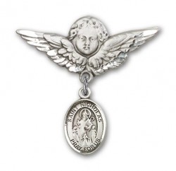 Pin Badge with St. Nicholas Charm and Angel with Larger Wings Badge Pin [BLBP0822]