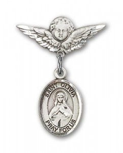 Pin Badge with St. Olivia Charm and Angel with Smaller Wings Badge Pin [BLBP2053]