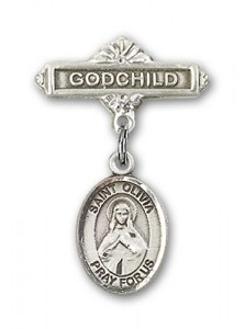 Pin Badge with St. Olivia Charm and Godchild Badge Pin [BLBP2054]