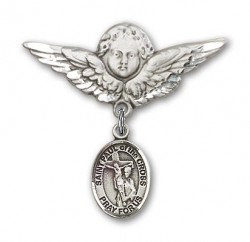 Pin Badge with St. Paul of the Cross Charm and Angel with Larger Wings Badge Pin [BLBP2094]
