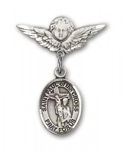 Pin Badge with St. Paul of the Cross Charm and Angel with Smaller Wings Badge Pin [BLBP2095]