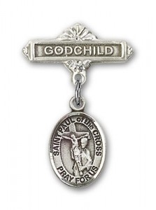Pin Badge with St. Paul of the Cross Charm and Godchild Badge Pin [BLBP2096]