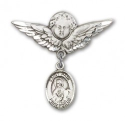 Pin Badge with St. Paul the Apostle Charm and Angel with Larger Wings Badge Pin [BLBP0864]