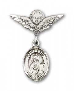 Pin Badge with St. Paul the Apostle Charm and Angel with Smaller Wings Badge Pin [BLBP0865]
