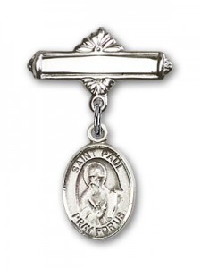 Pin Badge with St. Paul the Apostle Charm and Polished Engravable Badge Pin [BLBP0861]
