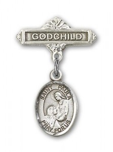 Pin Badge with St. Paula Charm and Godchild Badge Pin [BLBP2299]