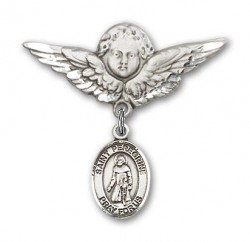 Pin Badge with St. Peregrine Laziosi Charm and Angel with Larger Wings Badge Pin [BLBP0878]