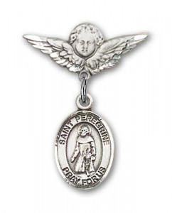 Pin Badge with St. Peregrine Laziosi Charm and Angel with Smaller Wings Badge Pin [BLBP0879]