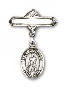 Pin Badge with St. Peregrine Laziosi Charm and Polished Engravable Badge Pin [BLBP0875]