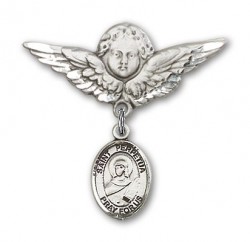 Pin Badge with St. Perpetua Charm and Angel with Larger Wings Badge Pin [BLBP1774]