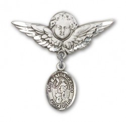 Pin Badge with St. Peter Nolasco Charm and Angel with Larger Wings Badge Pin [BLBP1905]
