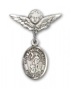 Pin Badge with St. Peter Nolasco Charm and Angel with Smaller Wings Badge Pin [BLBP1906]