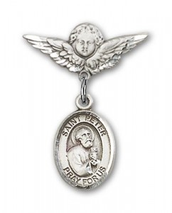 Pin Badge with St. Peter the Apostle Charm and Angel with Smaller Wings Badge Pin [BLBP0893]