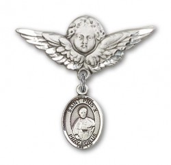 Pin Badge with St. Pius X Charm and Angel with Larger Wings Badge Pin [BLBP2003]