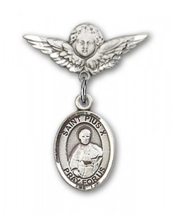 Pin Badge with St. Pius X Charm and Angel with Smaller Wings Badge Pin [BLBP2004]