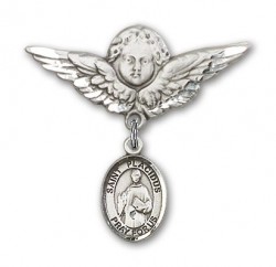 Pin Badge with St. Placidus Charm and Angel with Larger Wings Badge Pin [BLBP1557]