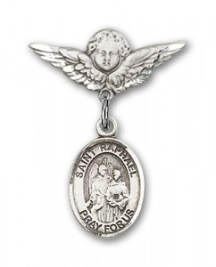 Pin Badge with St. Raphael the Archangel Charm and Angel with Smaller Wings Badge Pin [BLBP0907]