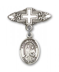 Pin Badge with St. Raphael the Archangel Charm and Badge Pin with Cross [BLBP0904]